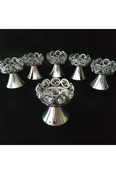 HİLALKRİSTAL Σετ 6 πολυτελείς μπολ μπισκότων - Μπολ για λουκούμια - Μπολ για μπομπονιέρες - Χρώμιο-Ασημί