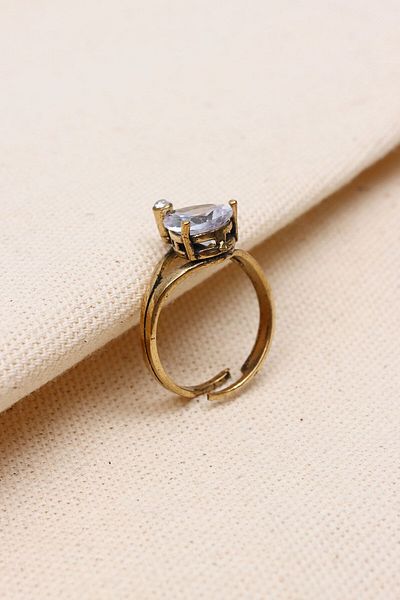 Süspüs Accessories White Authentic Ring with Adjustable Drop Zircon Stone