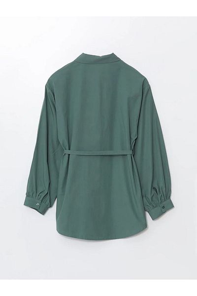 LC Waikiki Lcw Modest Dark Green Plain Oversize Poplin Women's Shirt Tunic