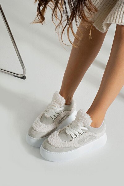 Glenz Kadın Yüksek Taban Tüylü Sneaker Spor Ayakkabı TS1157