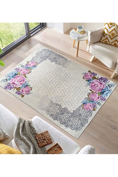 RENKLİBUTİK 12 M2 Non-Slip Washable Carpet Cover - Modern Patterns, Velvet Texture, Elastic and Sponge