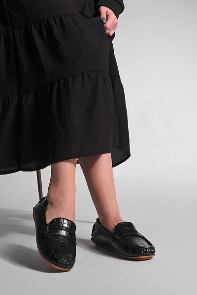 Marjin Feryus Black Croco Women's Loafer - Casual Shoes