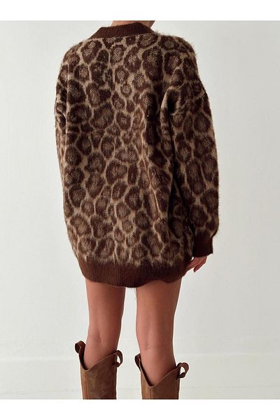 ASM Fashion CARDIGAN MOŞ CU MOLĂ DE LEOPARD DE FEMEI