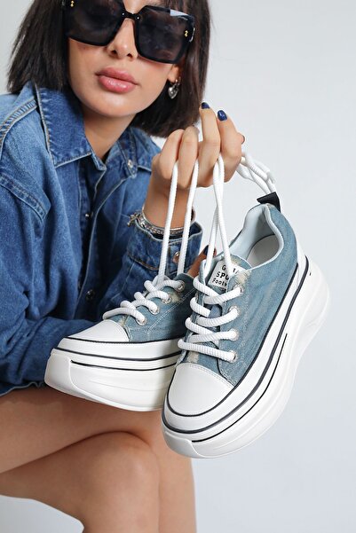ELİT SHOES Jean  Kalın Eva Taban Konçlu Sneakers