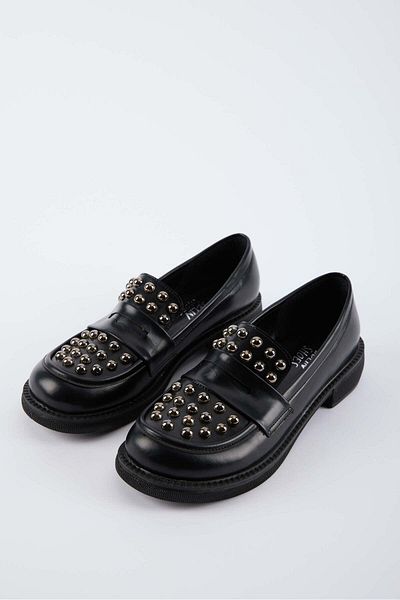 selinshoes Mendy Thin Base Women's Loafer with Staple Detail - Black