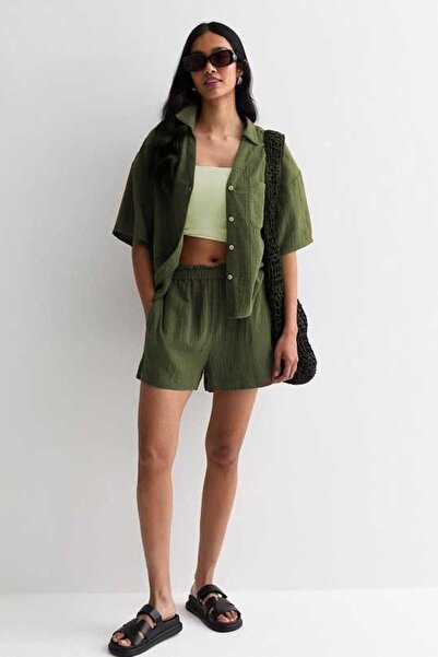 Seeh Πουκάμισο Muslin Χρώμα Χακί Ημιμάνικο - SH164