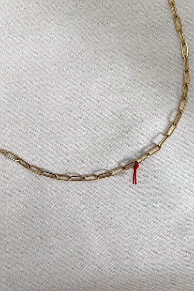 The Leia Kırmızı Şans Ipli Zincir Kolye - Gold / 925 Ayar Gümüş