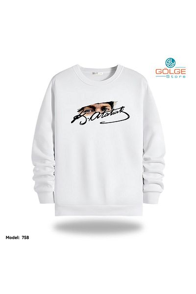 Gölge Store Φούτερ Unisex με στάμπα Ataturk Slimfit Crew Neck 2 νήματα