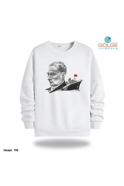 Gölge Store Φούτερ Unisex με στάμπα Ataturk Slimfit Crew Neck 2 νήματα