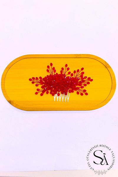 SimgeAksesuar Red Color Handmade Crystal Stone Engagement and Henna Buckle