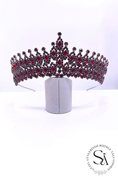 SimgeAksesuar Bordo kristal taşlı şık ve zarif nişan ve bindallı tacı
