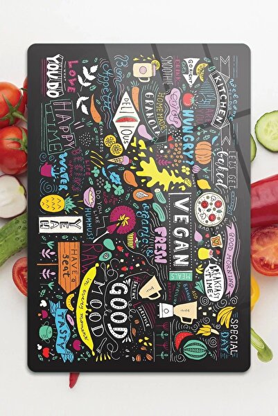 Decovetro 20X30 cm Vegan Mixed Text Patterned Glass Cutting and Presentation Board