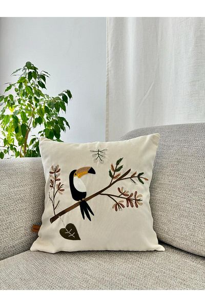 harev home collection Διακοσμητικό κάλυμμα μαξιλαριού με μοτίβο πουλιού Tukan Κεντημένο Ειδικό Σχέδιο Διακοσμητικό Κάλυμμα Μαξιλαριού 43x43 cm
