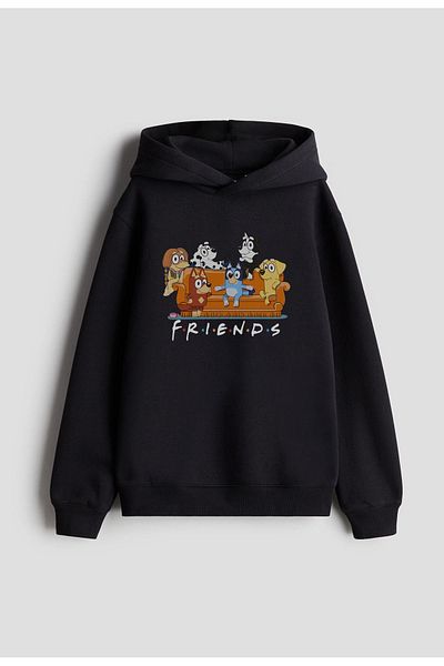 Darkia Bluey Printed Girl Boy's Black Hooded Sweatshirt Hoodie