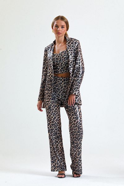 Sense Wide Leg Sequin Trousers| Pnt32440 Black Brown Leopard