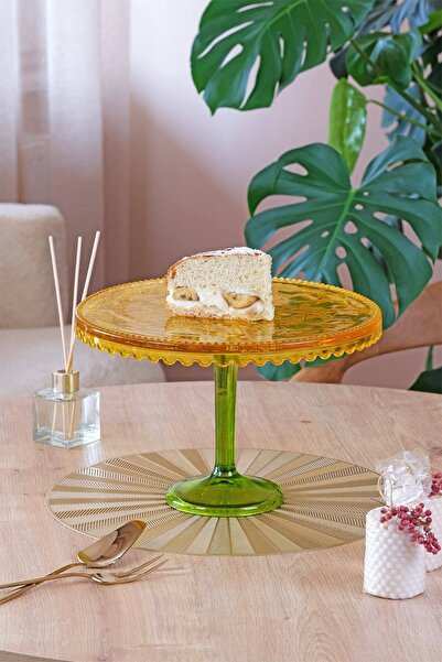 Glore Ayaklı Sunum Tabağı Sarı - Yeşil