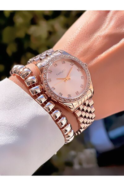 Ferrucci ÇELİK KORDON 3 ATM SU GEÇİRMEZ KADIN KOL SAATİ+BİLEKLİK HEDİYELİ