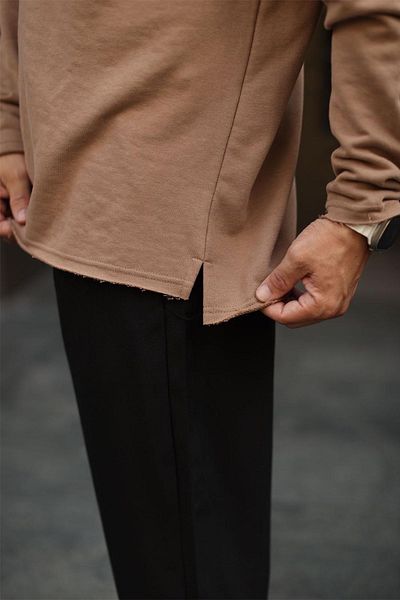 MADZEYMODA Мъжки кафяв суитшърт с кръгло деколте, размер Oversize, нов сезон KE-413