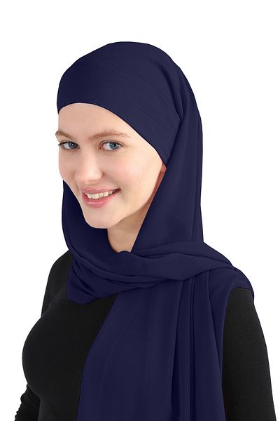 Ecardin Μπλε Navy Bonnet Chiffon Απλό Σάλι - St 393