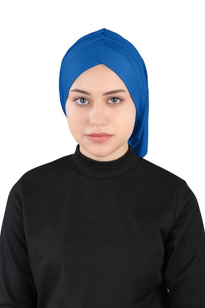 Ecardin Isra Series Comfortable Cross Turban - Pleated, Sax Blue, St 396