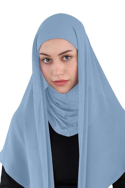 Ecardin Turban oval din șifon hijab albastru - St 111