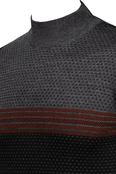 Çizgi Triko Stripe Knitwear Men's Half Turtleneck Knitwear Sweater Patterned Steel Knit Regular Fit - 5009B