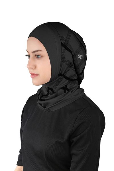 Ecardin Visca Series Plaid Patterned Plain Hijab Turban - St 315 Black