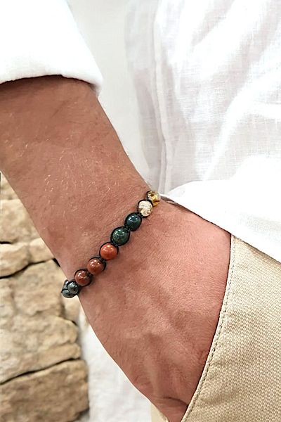 NBS Beautiful Naturel Stones 8 mm Men's Natural Stone Bracelet - Aries Zodiac Hand Work, for Gift and Special Occasions