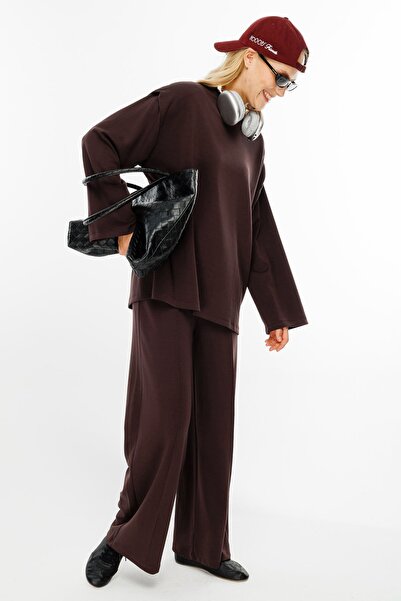 Hooopstore Πικρό καφέ συμπαγές βαμβακερό παντελόνι - Ελαστική μέση