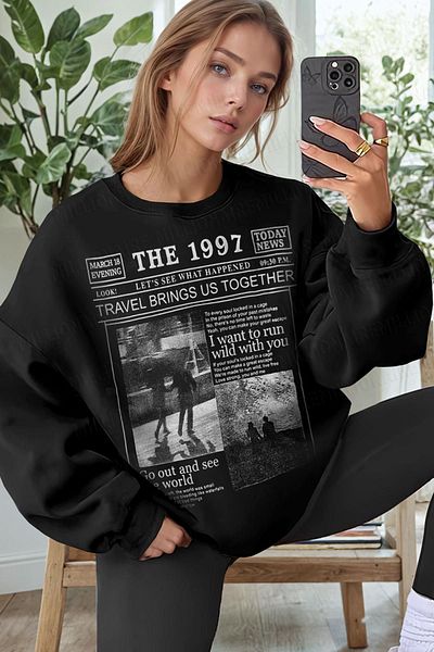 Millionaire Черен суитшърт с щампа 1997 Oversize Polary - ежедневна свободна кройка, кръгло деколте 0
