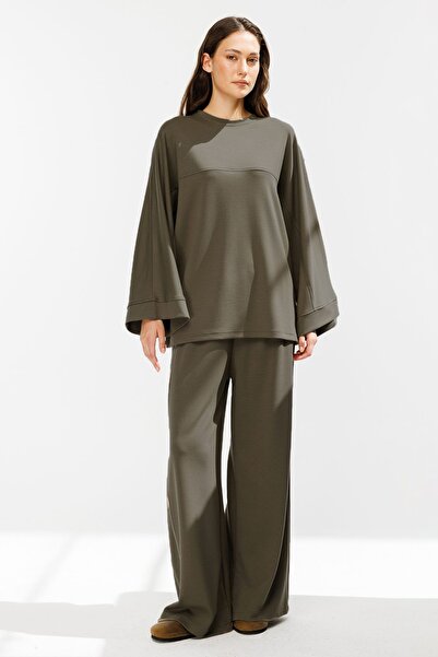 Hooopstore Biye Detaylı Palazzo Vizon Eşofman Pantolon