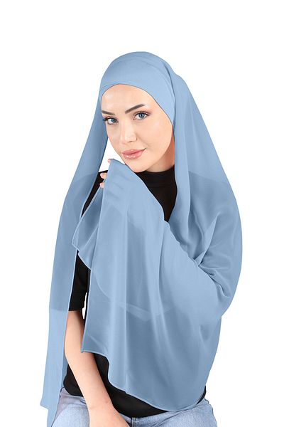 Ecardin Baby Blue Bonnet Chiffon Cross Shawl - St 392