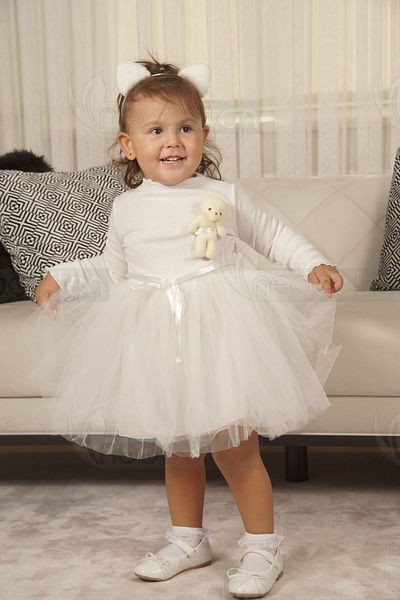 neocotton Φόρεμα από τούλι με μακριά μανίκια και αρκουδάκι για κορίτσια
