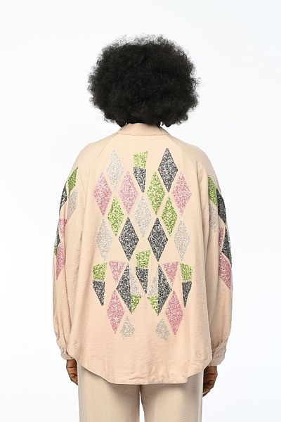 Orfeo Negro Γυναικείο Oversize Kimono - Μανίκι και Πλάτη με Λεπτομέρεια Κεντήματος