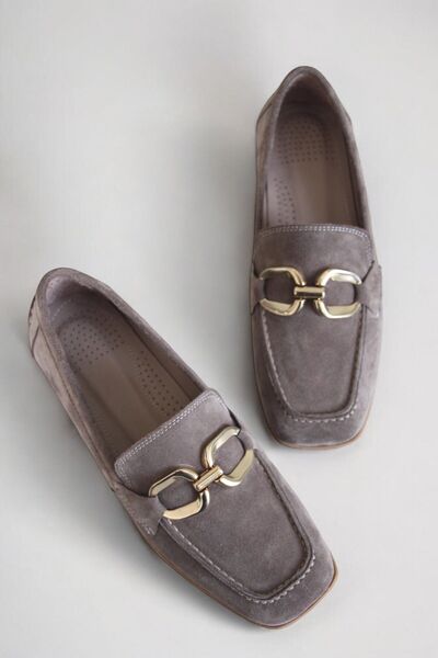 ERS Air Comfort Kadın Vizon Hakiki Süet Deri Metal Tokalı Loafer Rahat Günlük Maskülen Ayakkabı K.352-010