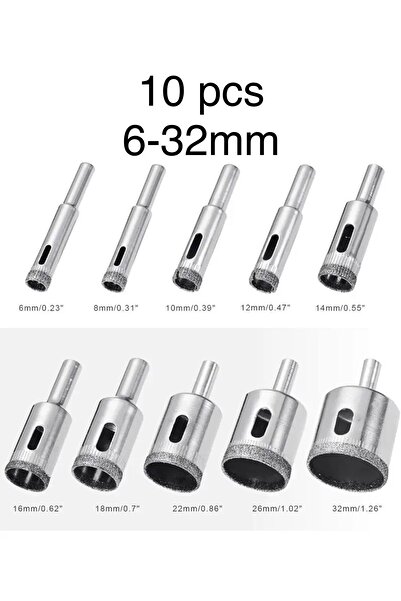 BGA 10 Adet 6-32mm Elmas Panc Elmas Matkap Ucu Seti Cam Seramik Porselen Delm...
