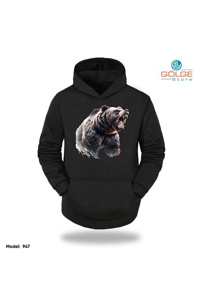 Gölge Store Φούτερ με κουκούλα Unisex με στάμπα Angry Bear