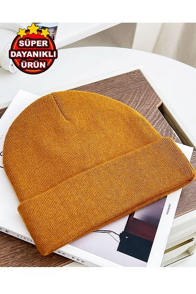 KEMSON Men's and Women's Winter Knitted Soft Mustard Beret - Folded Design