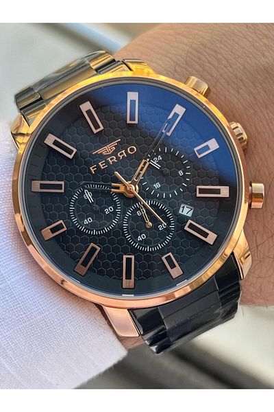FERRO 30 Mt Waterproof Men's Wrist Watch with Steel Cord - Calendar, Inner Functions Active Efm31914-R