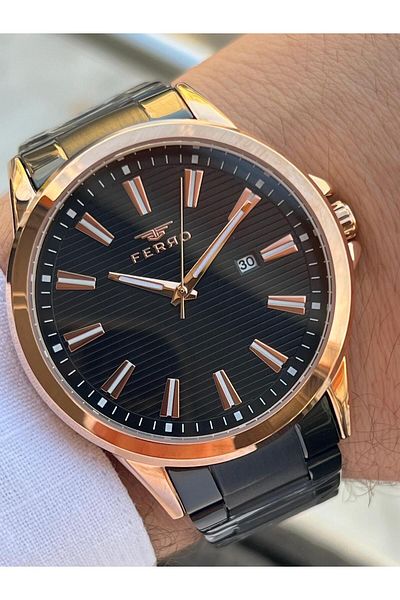 FERRO 30 Mt Water Resistant Men's Wristwatch - Steel Cord Calendar Dial Efm11930-R