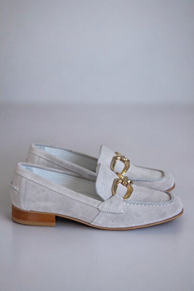 ERS Air Comfort Kadın Kırık Beyaz Hakiki Süet Deri Metal Tokalı Loafer Rahat ...