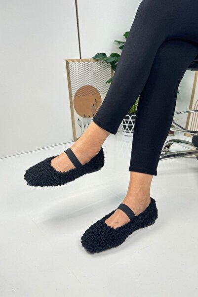 İmerShoes حذاء نسائي كاجوال خفيف الوزن من القطيفة باللون الأسود - كعب منخفض، حذاء باليرينا مرن ومقدمة بيضاوية 345