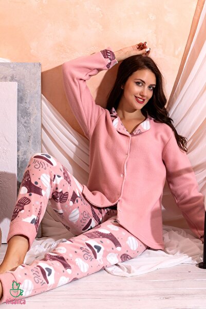 nisaNCa Γυναικεία χειμερινή Welsoft βελούδινη πιτζάμες με κουμπιά φλις