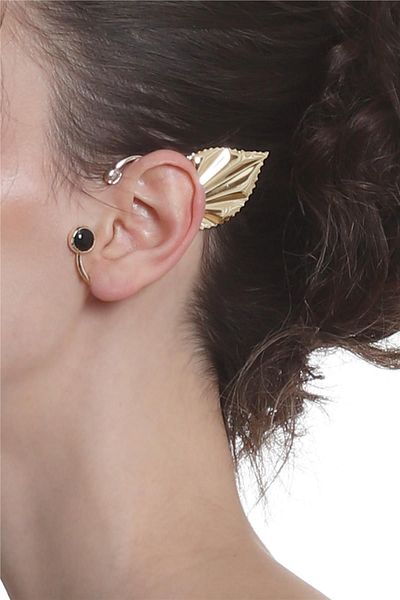 LABALABA Women's Gold Color Lacquer Plated Rhinestone Leaf Stylize Left Ear Earcuff & Cartilage Earrings