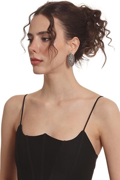 LABALABA Kadın Antik Gümüş Kaplama Çivili Model Etnik Motifli Oval Formlu Küpe