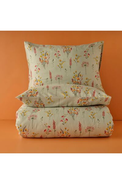 Bella Maison %100 Pamuk Saten Flores Çift Kişilik Nevresim Seti Açık Yeşil (200x220 cm)