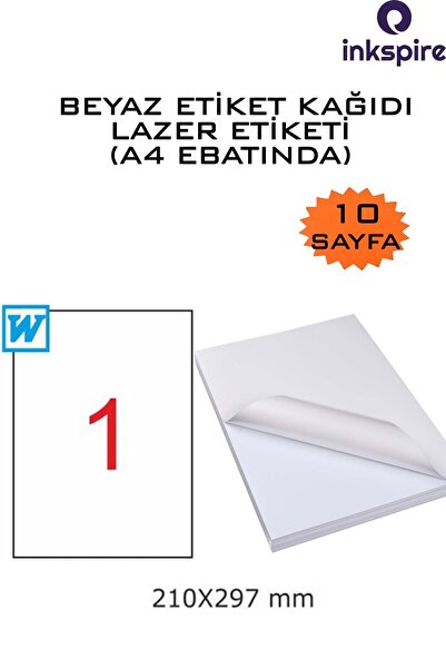 inkspire A4 Lazer Etiket Yapışkanlı Kağıt Parlak Kuşe 10 Adet Kendinden Yapış...