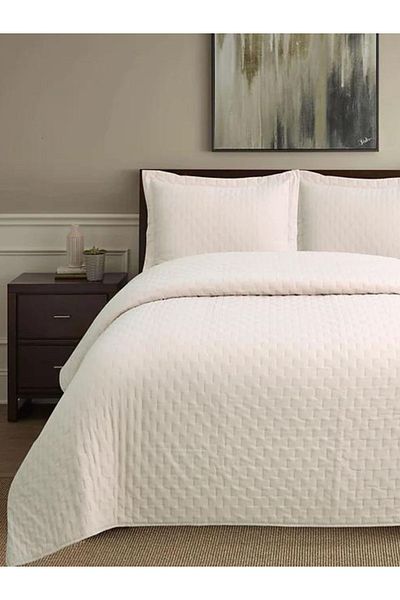 YGT Home Vera Velvet Double Bed Cover Set - Cream 240X260, Flounced Pillow