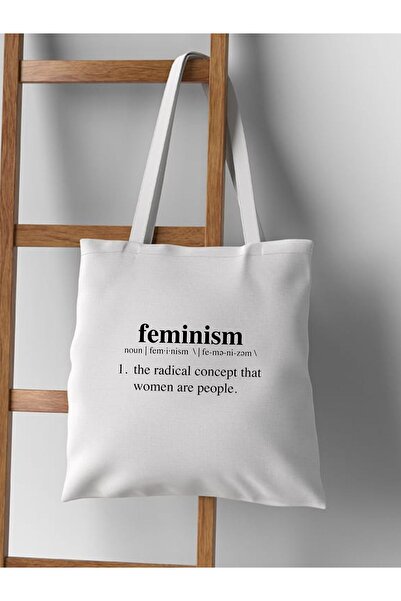 Cemira Feminism Motto Luğma - Χοντρή λευκή τσάντα