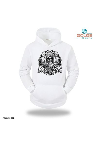 Gölge Store Motorcycles and Rock Chest Printed Oversize Unisex Hooded Sweatshirt